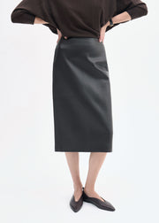 Midi Pencil Skirt in Leather - Chocolate - CO Collections